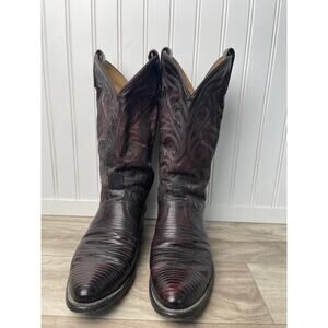 Dan Post 16731 Teju Lizard Cowboy Boots BLK Cherry Exotic VTG M 9.5D